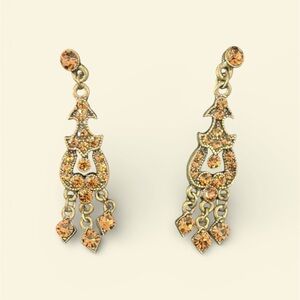 Boho Gold chandelier Dangle Earrings amber vintage style statement